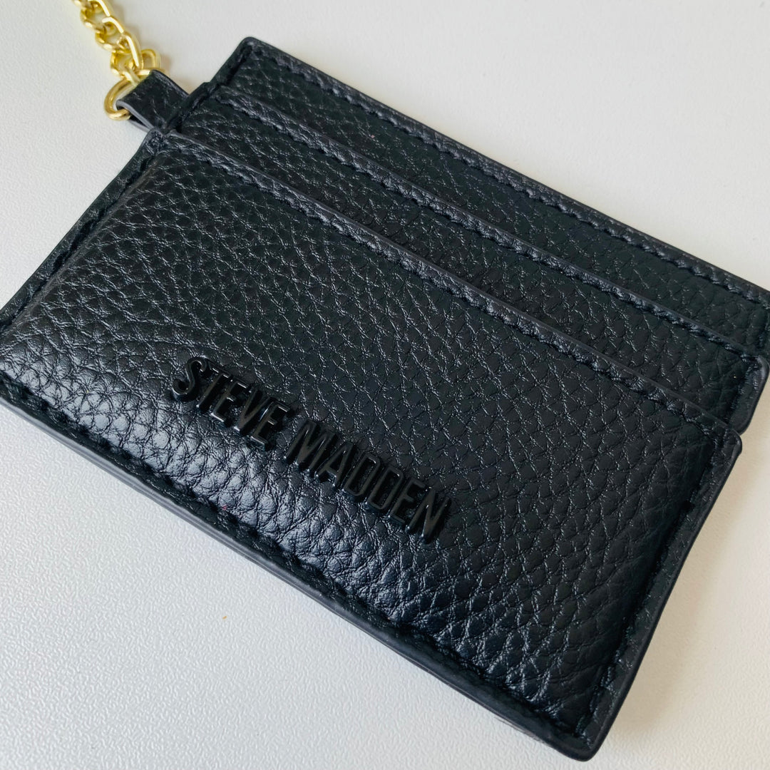 Steve Madden Black Leather Mini Chain Wallet