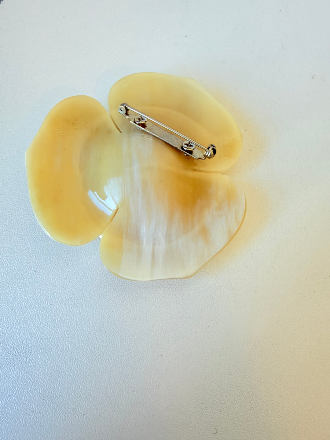 Carved Buffalo Horn Floral Brooch