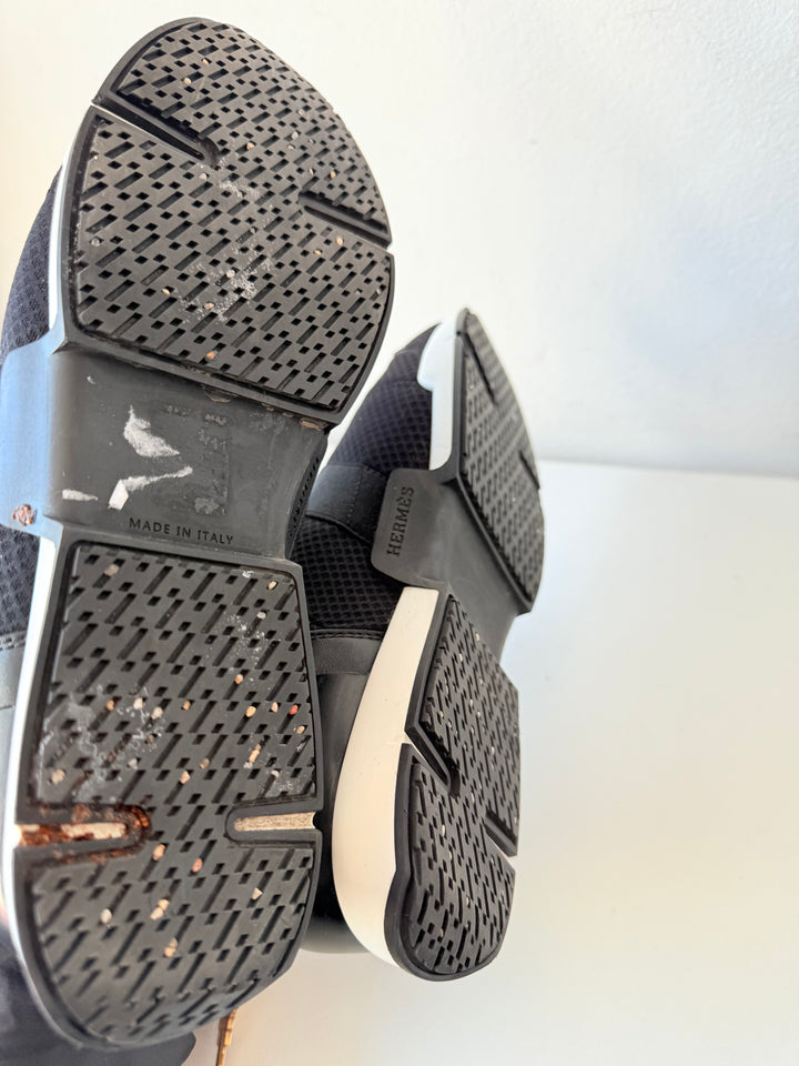 Hermes Black Run Cloth Neoprene Sneakers Size 38