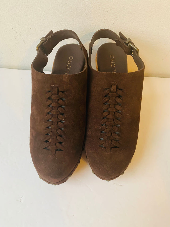Pilcro by Anthropologie Chocolate Suede Slingback Clog Heels Size 6 Women’s
