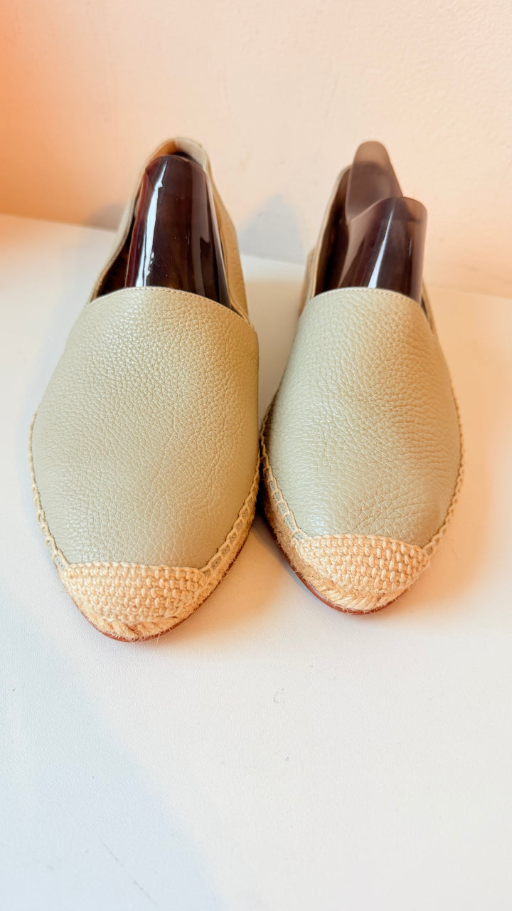 Lafayette 148 New York Lowery Espadrille In Green Clay Leather Size 38.5 New