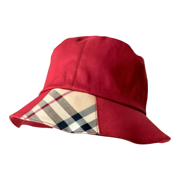 Burberry Red And Beige Nova Check Bucket Hat Size Medium