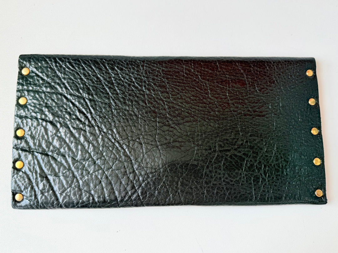 Moss Mills Black Texttured Leather Heart Clutch
