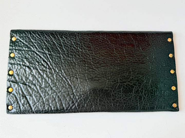 Moss Mills Black Texttured Leather Heart Clutch