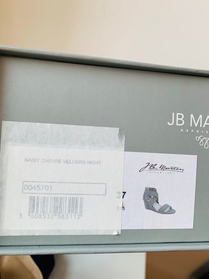 J.B. Martin Naisy Chevre Velours Night Blue Suede Sandals Size 37