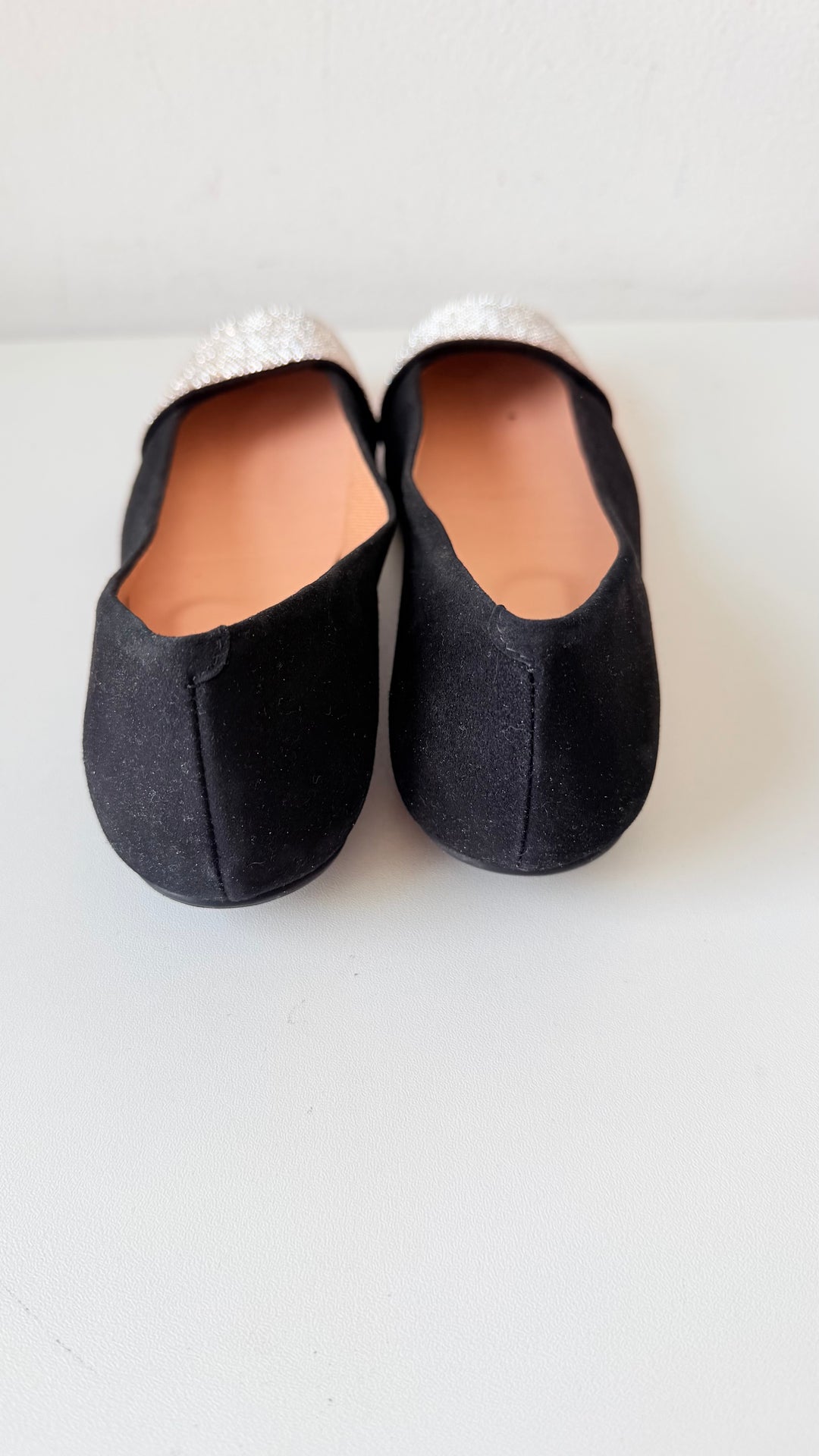 French Sole Via FS/NY Black Rhinestone Square Toe Ballet Flats Size Women’s 7