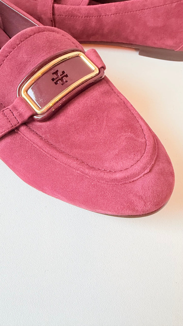 Tory Burch Georgia Suede Loafers Size 8 In Beetle Berry /Gold Hardware