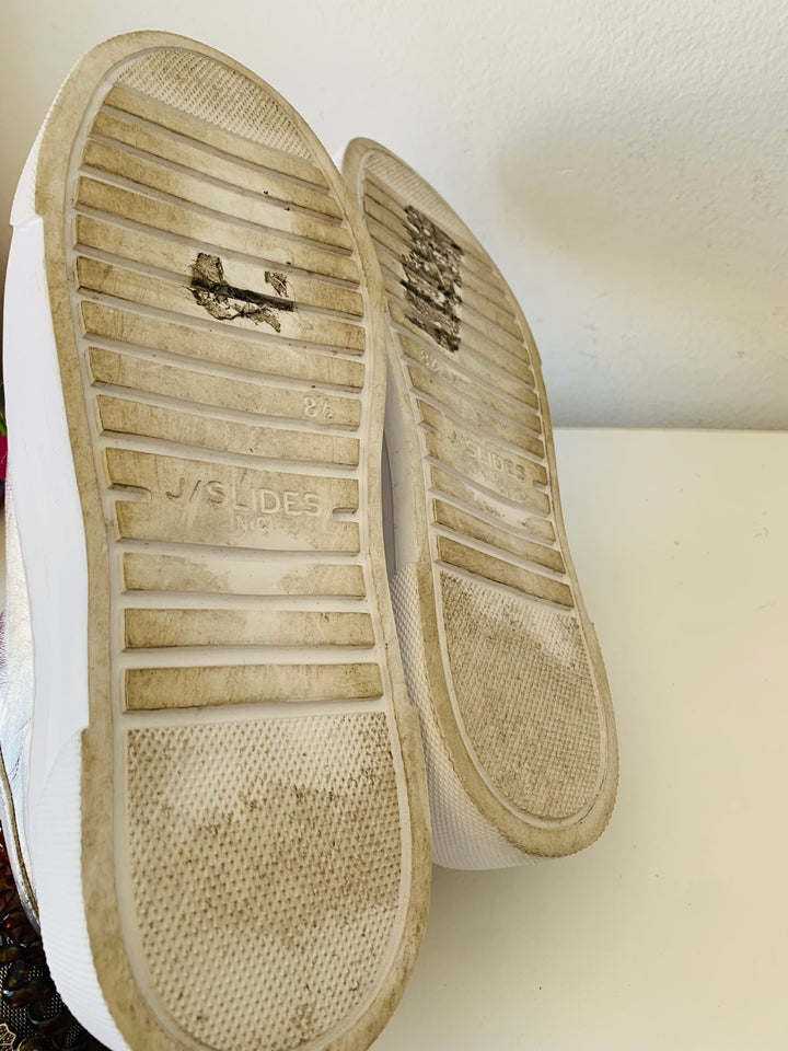 J/Slides Amanda silver Leather Sneakers Size 8.5