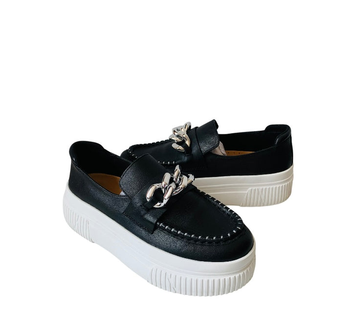 J/Slides Black Leather Willa Slip On Shoes Size 7