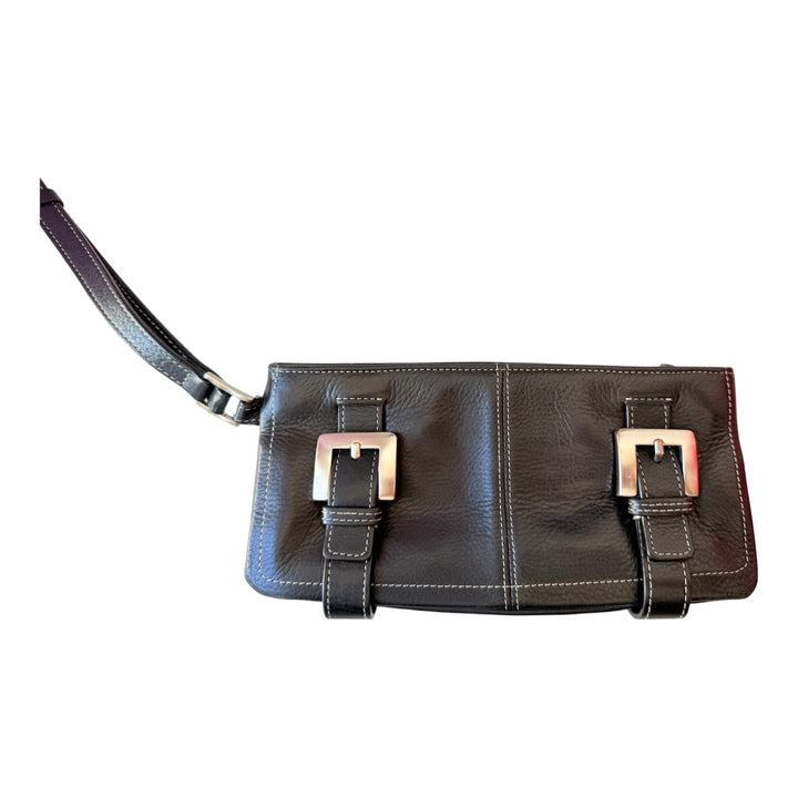 Kenneth Cole Vintage Black Leather Wristlet With Silver buckle Detail