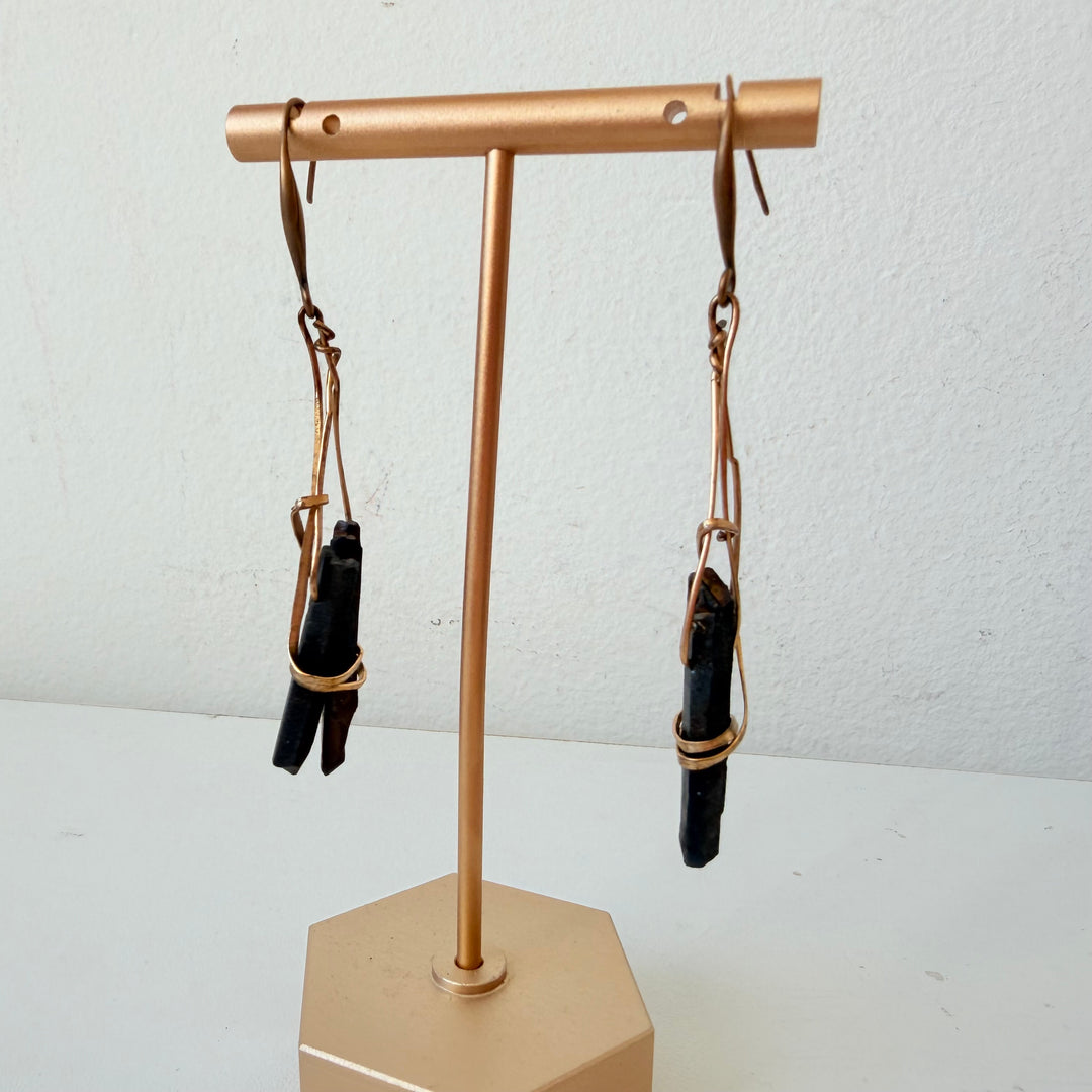 Handmade Gold & Rock Stone Drop Pierced Earrings