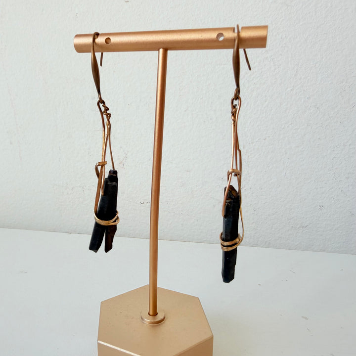 Handmade Gold & Rock Stone Drop Pierced Earrings