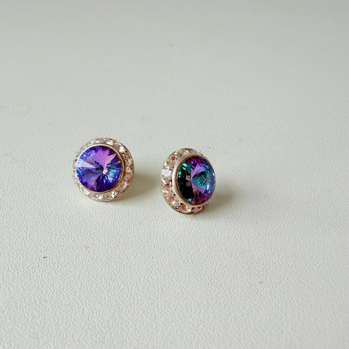 Purple Rhinestone Stud Pierced Earrings