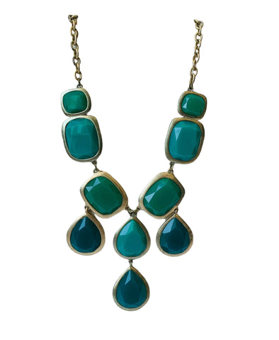 Teal and Dark Green Bubble Bib Beaded Chandelier Statement Necklace