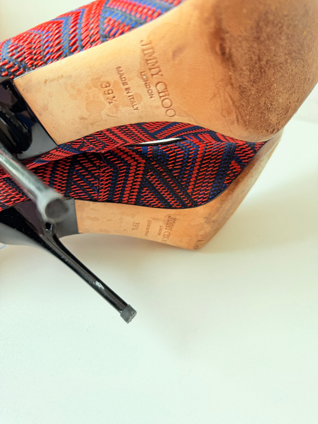 Jimmy Choo Abel Pointed Woven Fabric Red/Blue Pumps Size 39.5