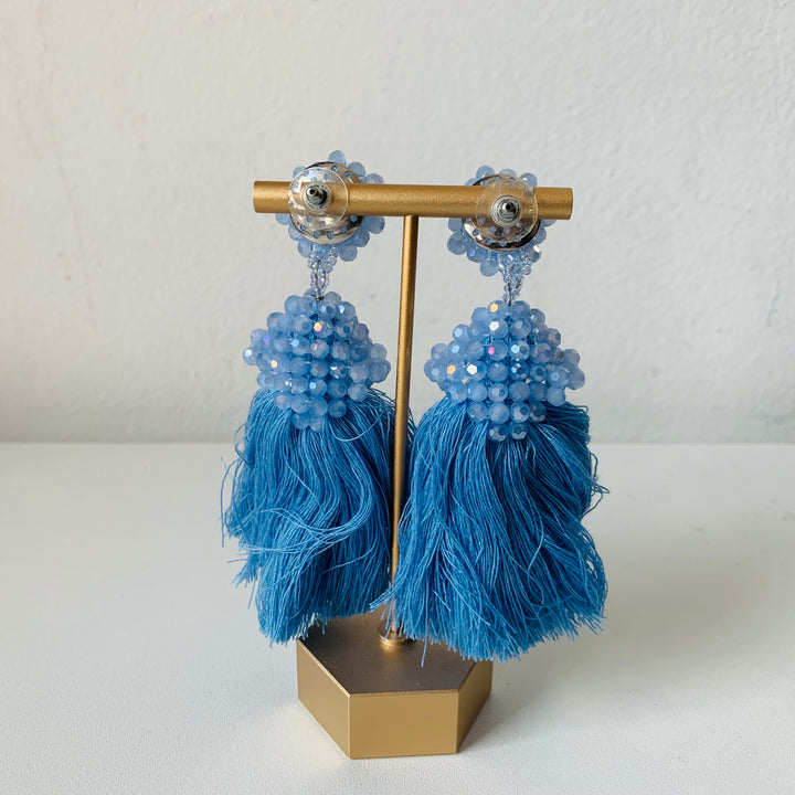 Baby Blue Tassel Pierced Earrings