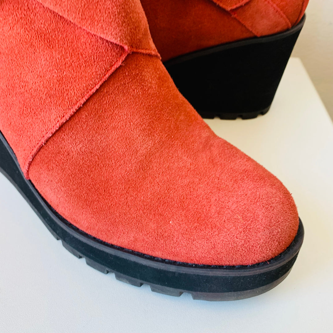 Eileen Fisher Tinker Suede Wedge Booties In Burnt Orange Size 9.5