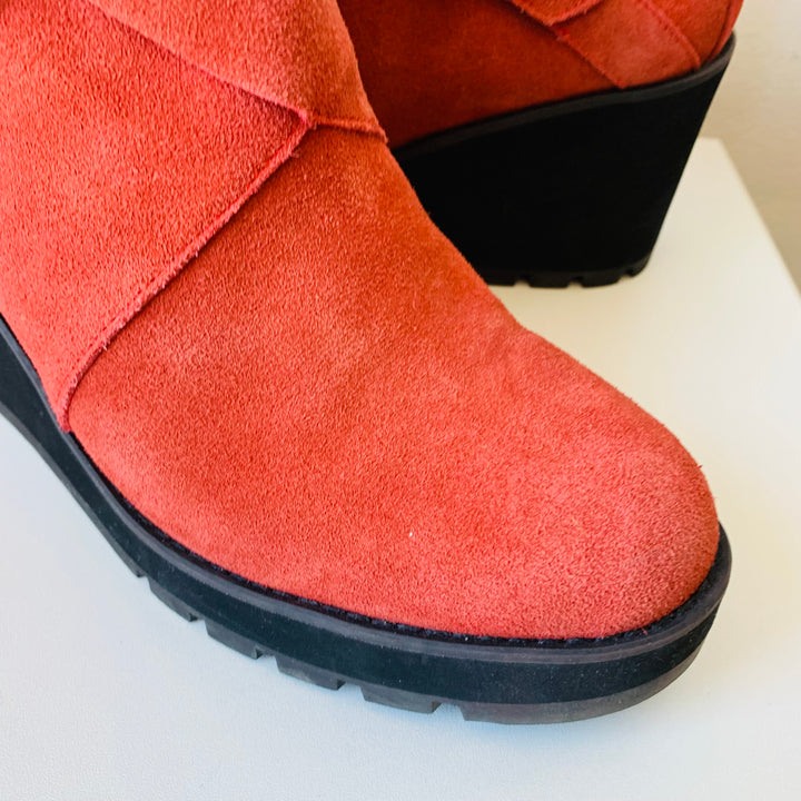 Eileen Fisher Tinker Suede Wedge Booties In Burnt Orange Size 9.5