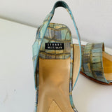Stuart Weitzman Dayton Blue Handpainted Heeled Sandal Size 5.5