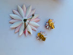 Vintage Pink and Cream Enamel Brooch and Clip Earring Set