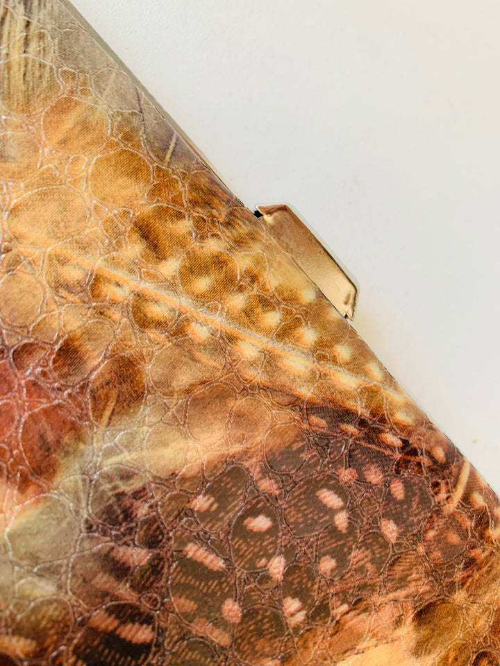Kate Landry Clutch/Wallet in Brown & Cream Snake Like Print