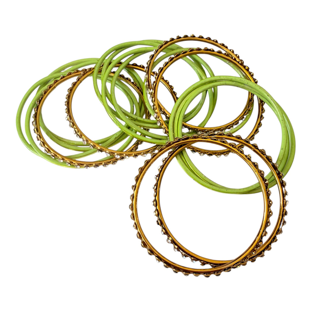 Touchstone Indian Bangle Set In Green & Gold Tone With Rhinestone’s