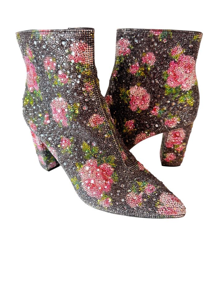 Betsey Johnson Cady Rhinestone Floral Ankle Boots Size 8.5
