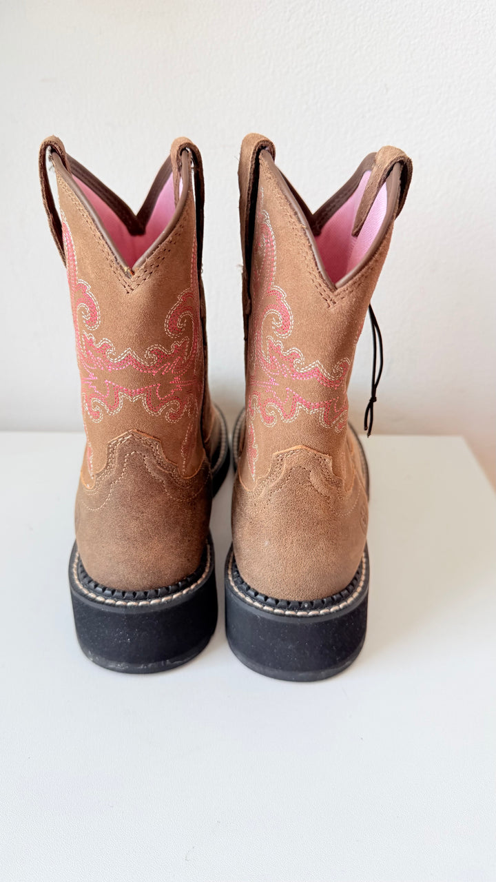 Ariat Fat Baby Bomber Western Brown & Pink Boots Size 7.5
