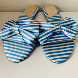 Charles David Blue/White Bow Detail Striped Slides Size 8.5