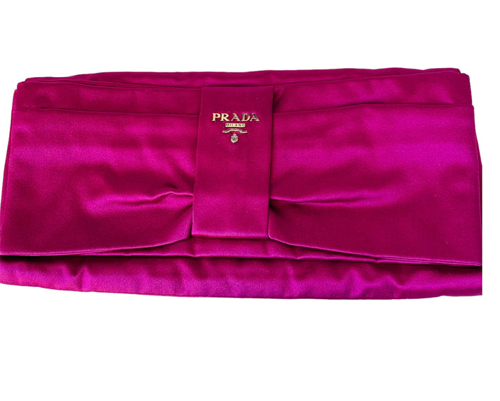 Prada Raso Dalia Deep Hot Pink/Purple Satin Bow Clutch