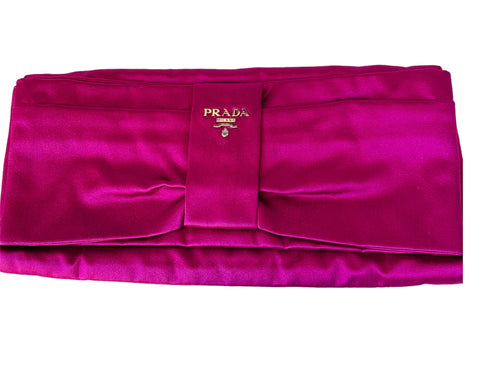Prada Raso Dalia Deep Hot Pink/Purple Satin Bow Clutch