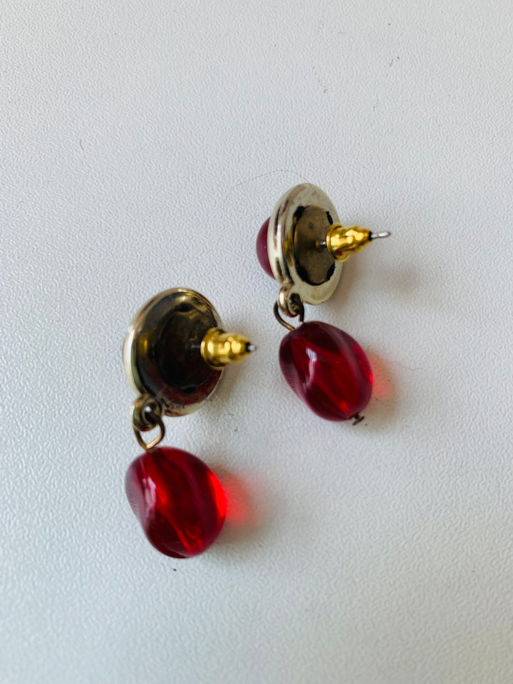 Red And Gold Tone Pierced Earrings