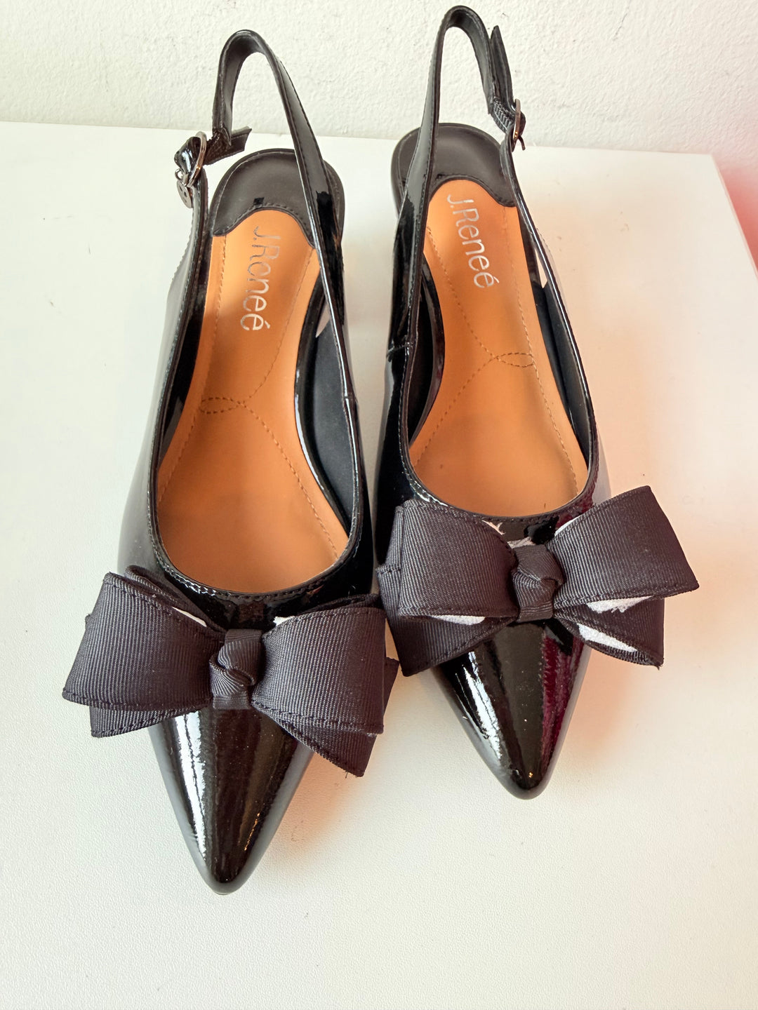 J Rene’e Kimma Black Patent Slingback Pumps Size 7W