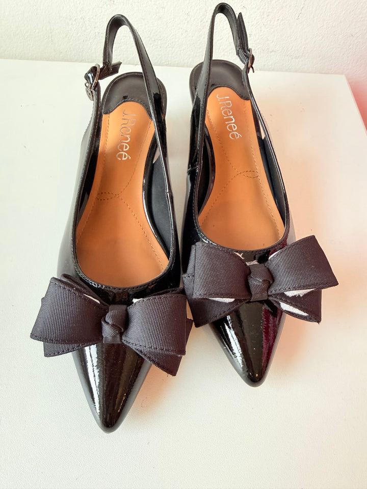 J Rene’e Kimma Black Patent Slingback Pumps Size 7W