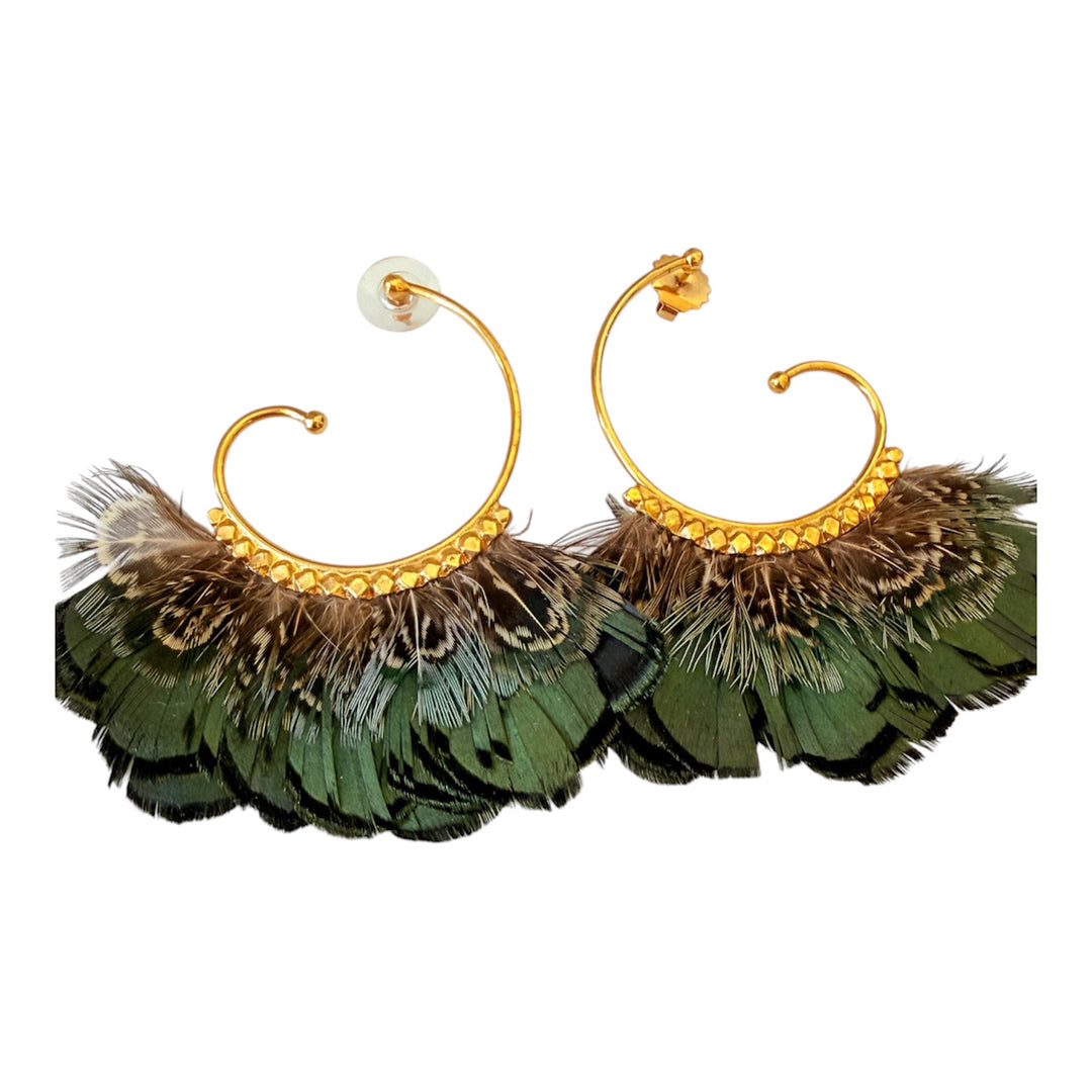 Mallard Feather Pierced Earrings 
by Gas Bijoux