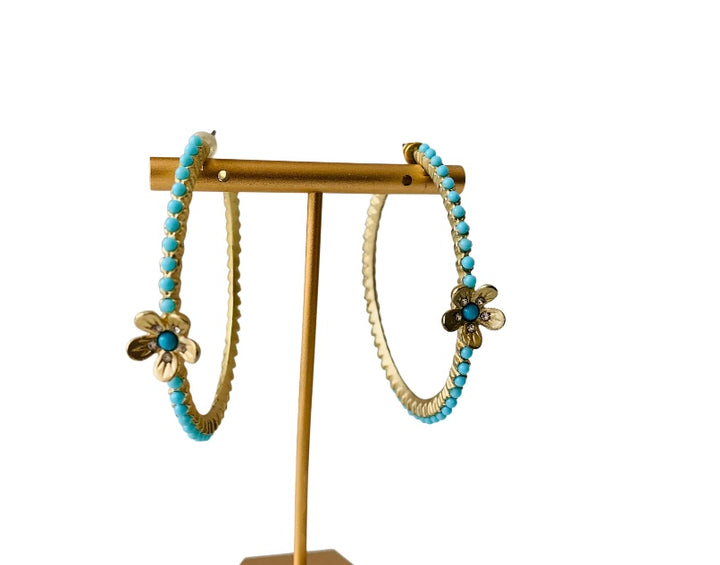 Gold & Turquoise Floral Hopp Pierced Earrings