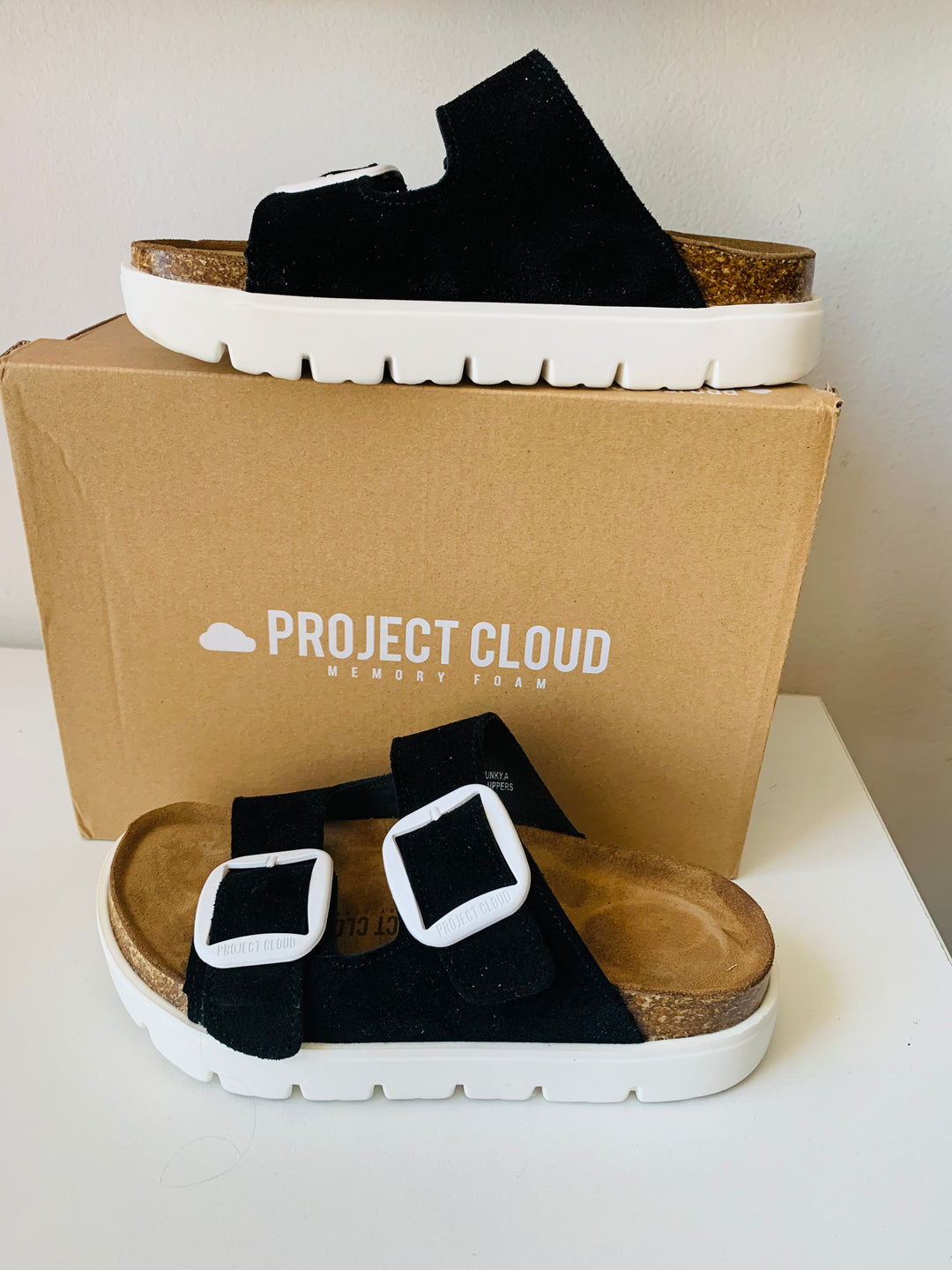 Project Cloud Greece Chucky A Black Suede Sandals Size