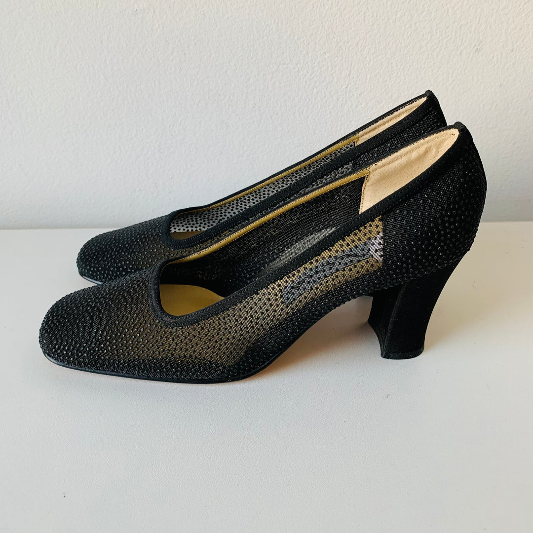 Nina Black Sparkle Block Heel Mesh Upper Pumps Size 7N New with Tags
