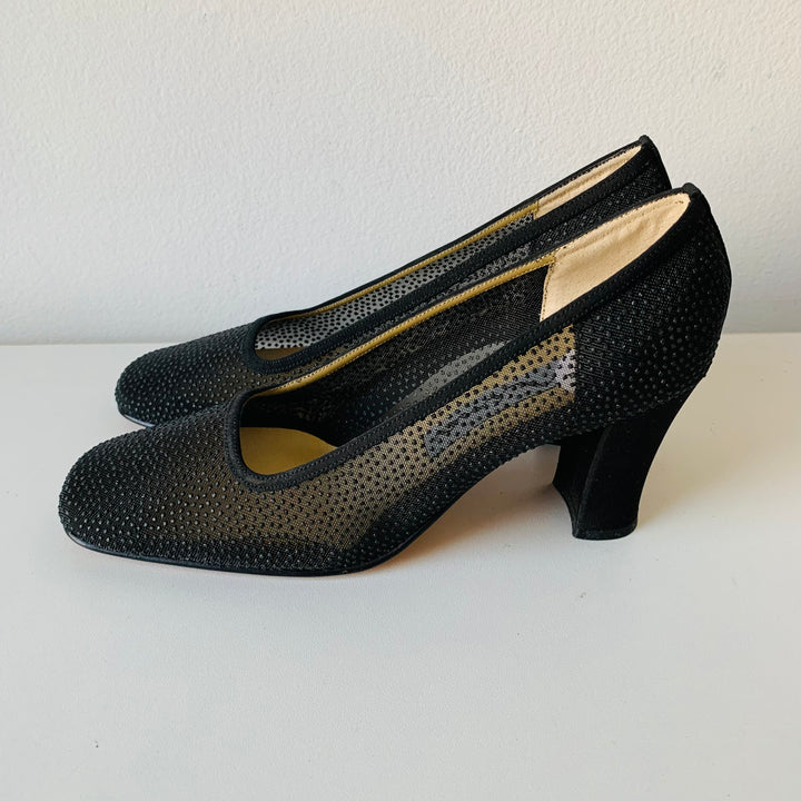 Nina Black Sparkle Block Heel Mesh Upper Pumps Size 7N New with Tags