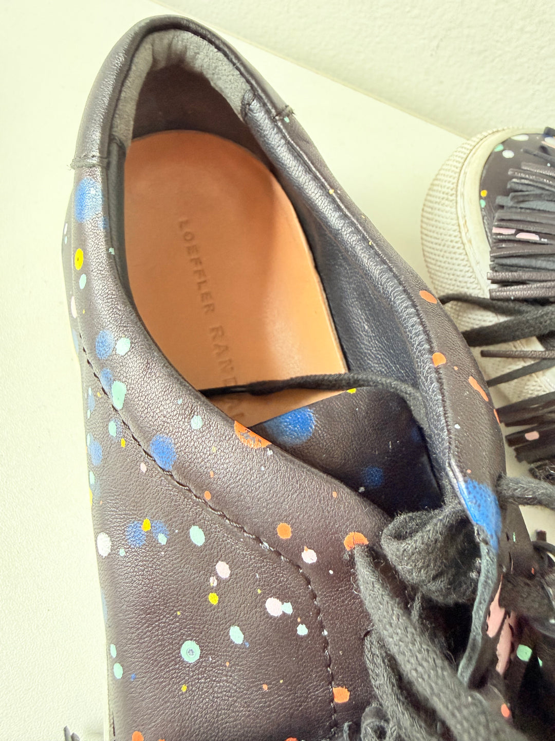Loeffler Randall Logan Splatter Print Tasseled Leather Sneakers Size 7.5 Women’s