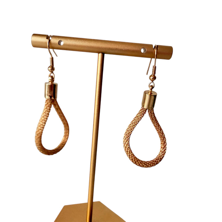Gold Mesh Drop Pierced Earrings