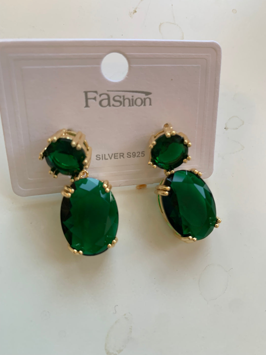 Green Rhinestone Statement Pierced Earrings New