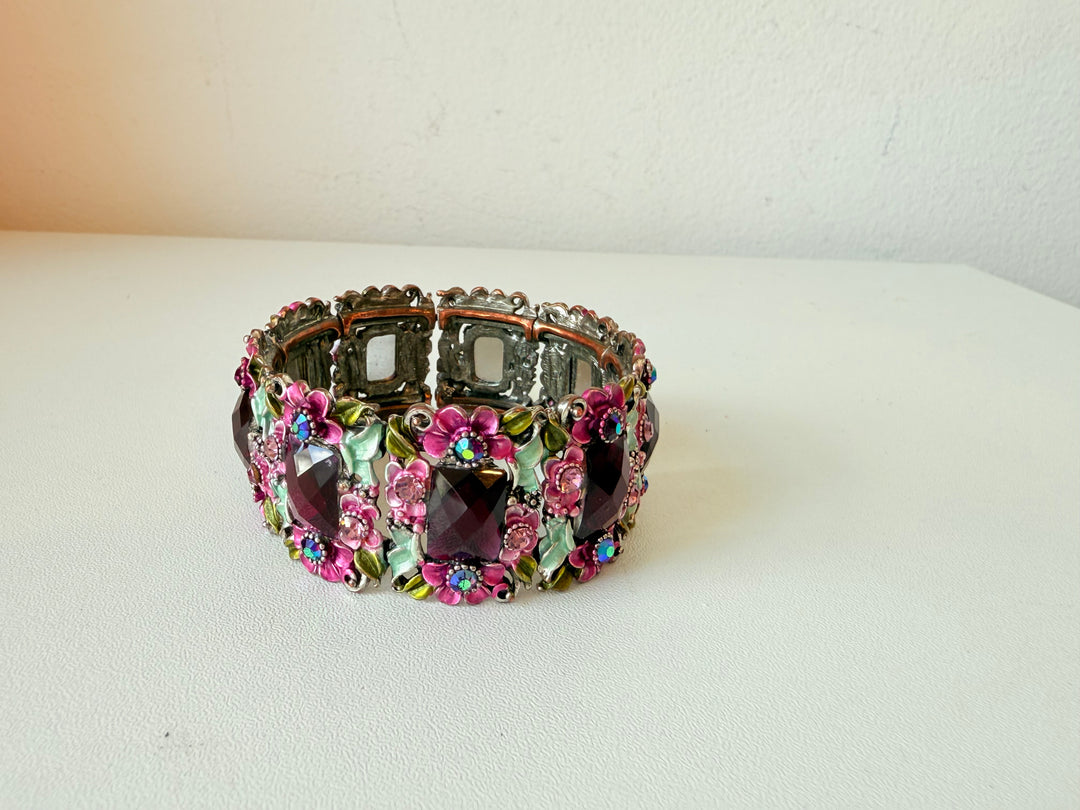 Purple Enamel and Stone Stretch Bracelet