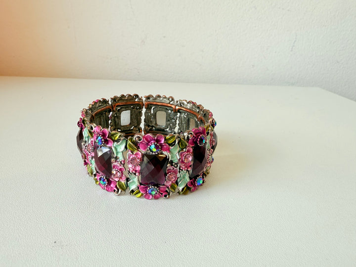 Purple Enamel and Stone Stretch Bracelet