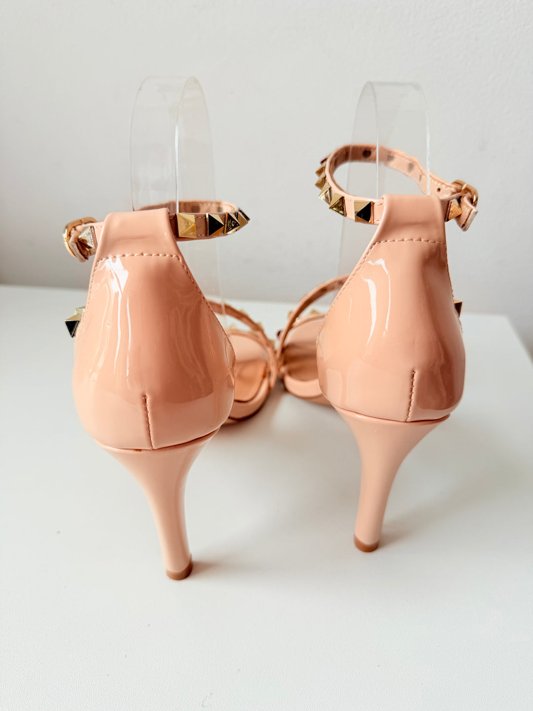 EXE Nude Patent Leather Studded Strappy Pumps Size 39