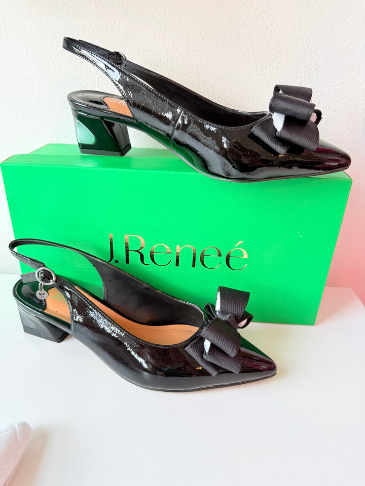 J Rene’e Kimma Black Patent Slingback Pumps Size 7W