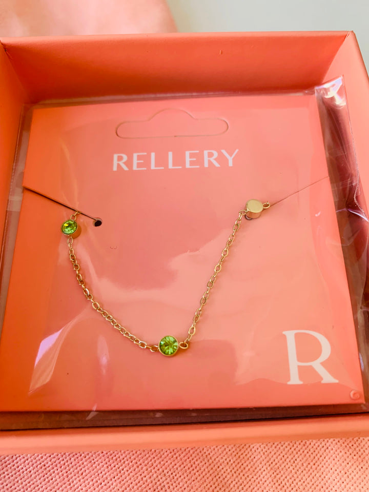 Rellery Gold Tone Citrine Green Stone Necklace New in Box
