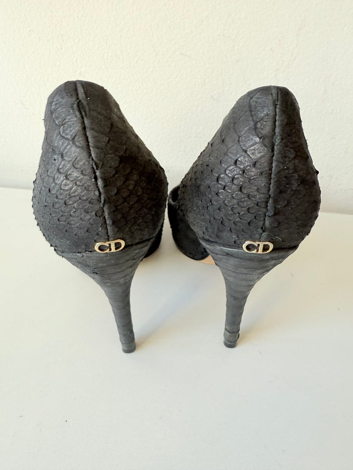 Christian Dior Black Vintage Snakeskin Pumps Size 36