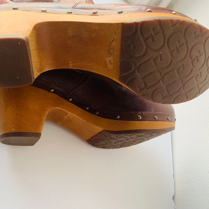 UGG Australia Lynnea Sheepskin Lined Brown Leather Boots Size 7