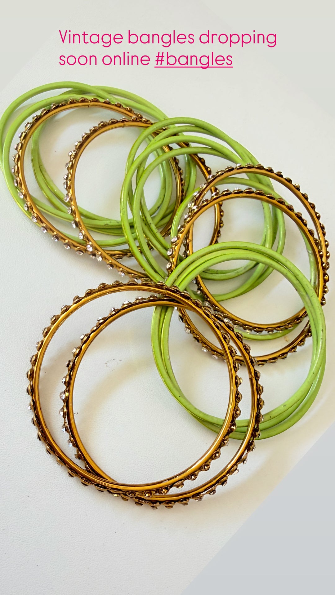 Touchstone Indian Bangle Set In Green & Gold Tone With Rhinestone’s